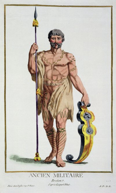 Sukienka bretońskiego wojownika z „Recueil des Estampes, Representant les Rangs et les Dignites, według stroju wszystkich istniejących narodów”, wydanej w 1780 r. (rycina ręcznie kolorowana) autorstwa Pierre Duflos